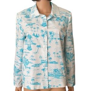 Talbots Women’s White and Blue Tropical Print Cotton Blazer